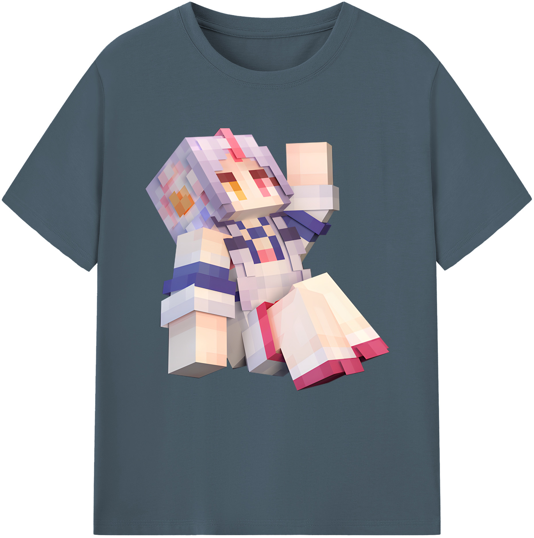 （画像用） マインクラフト ブロックの世界 Minecraft MC Block world 綿100％半袖Tシャツ（フロントプリント）